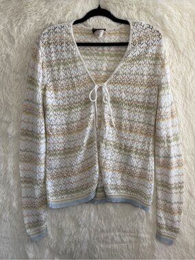 Vintage Excelsior Womens Fairycore Stripe Cardigan L White Coquette Soft Girl